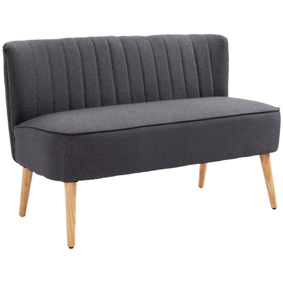 Modern Double Seat Sofa Loveseat Couch 2 Seater Compact Sofa Padded Linen Wood Leg Dark Grey