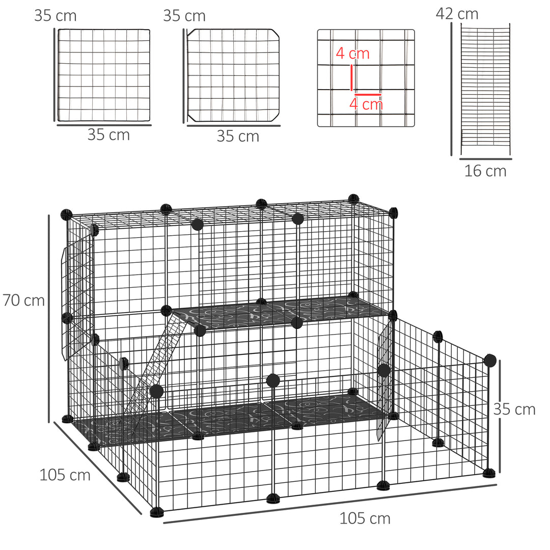 PawHut Pet Playpen w/ Door Customisable Fence for Guinea Pigs Hamsters Chinchillas Hedgehogs - Black