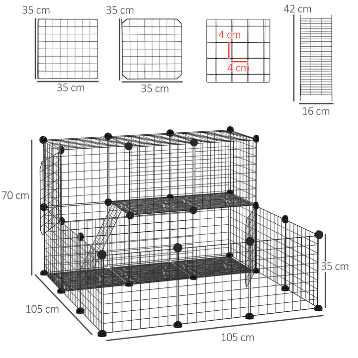 PawHut Pet Playpen w/ Door Customisable Fence for Guinea Pigs Hamsters Chinchillas Hedgehogs - Black