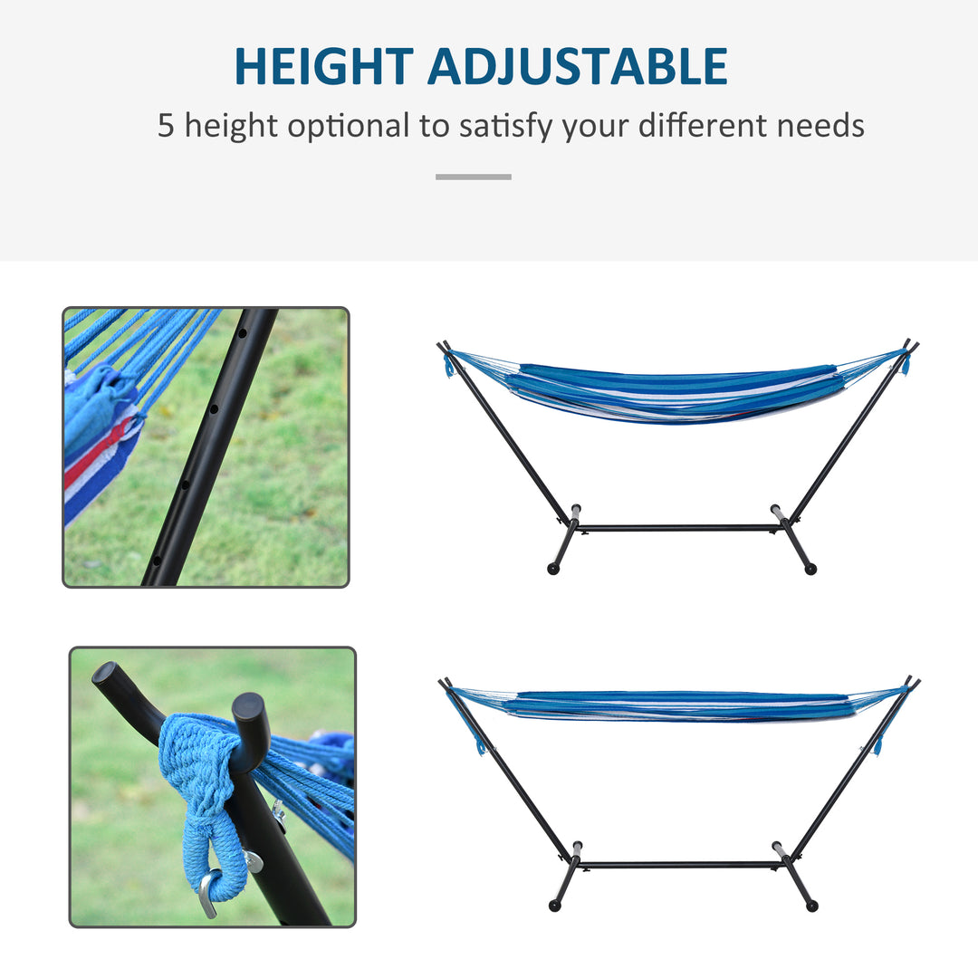 294 x 117cm Hammock with Stand Camping Hammock with Portable Carrying Bag, Adjustable Height, 120kg Load Capacity, White Stripe