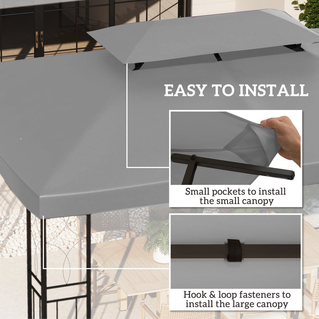 3x4m Gazebo Replacement Roof Canopy 2 Tier Top UV Cover Garden Patio Outdoor Sun Awning Shelters Light Grey (TOP ONLY)