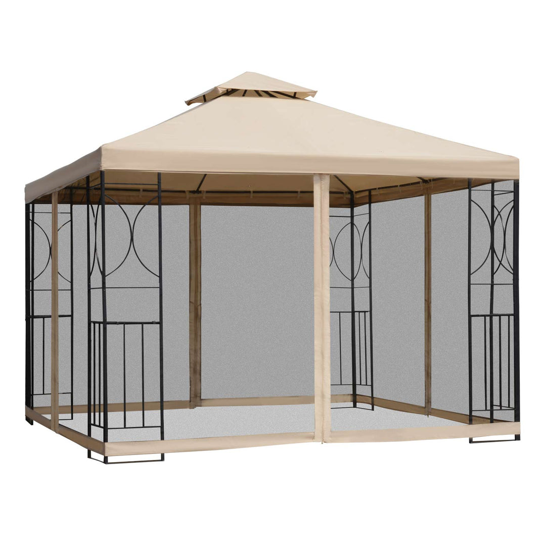 Outsunny 3x3m Garden Gazebo Tent W/Netting, 2-tier Roof