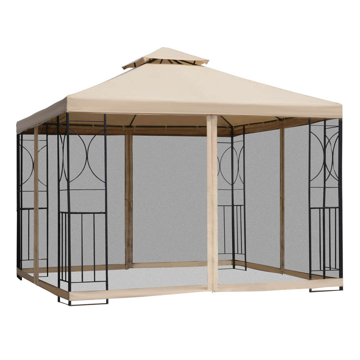 Outsunny 3x3m Garden Gazebo Tent W/Netting, 2-tier Roof