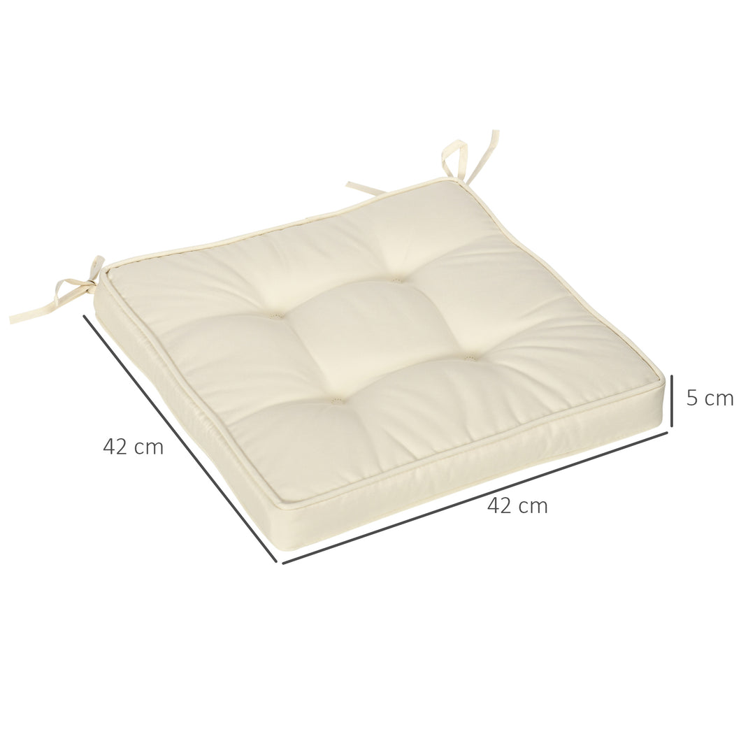 Garden Seat Cushion with Ties, 40 x 40cm Replacement Dining Chair Seat Pad, Cream White