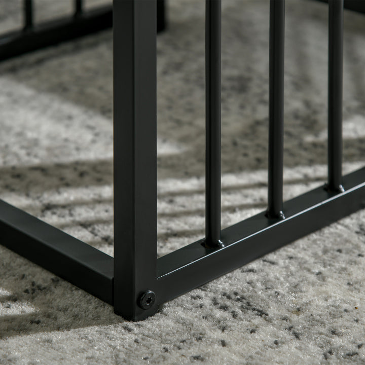 HOMCOM Modern Coffee Table Set of Two, Marble-Effect Nest of Tables with Steel Frame for Living Room, White and Black