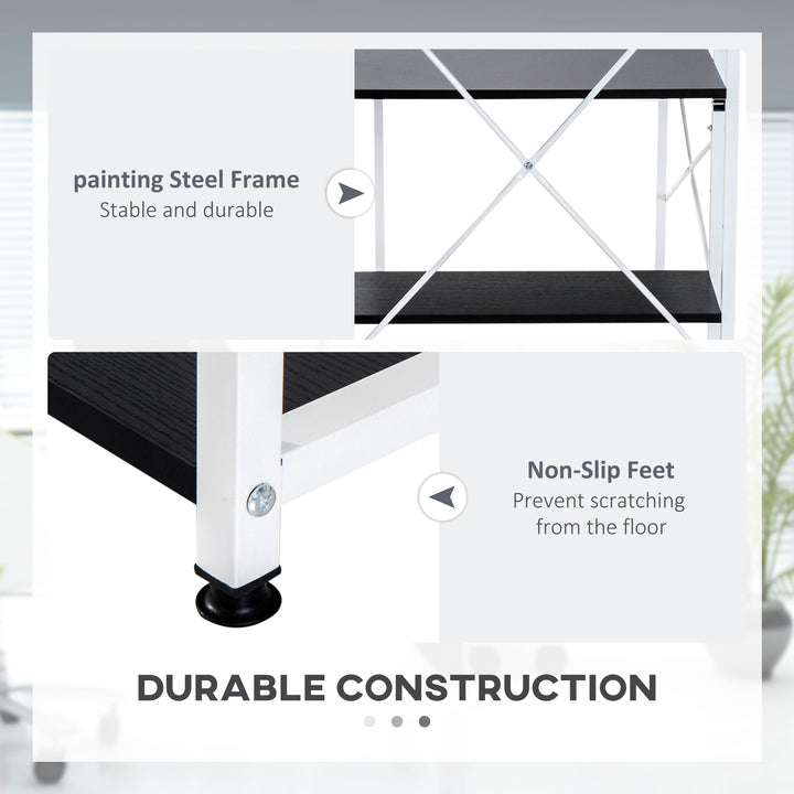 Computer Desk PC Table Study Workstation Home Office with 4-tier Bookshelf Storage Metal Frame Wooden Top (Black & White)