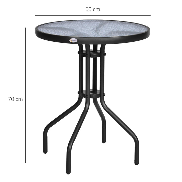 60×70H cm Round Metal Table, Garden Table Tempered Glass-Black