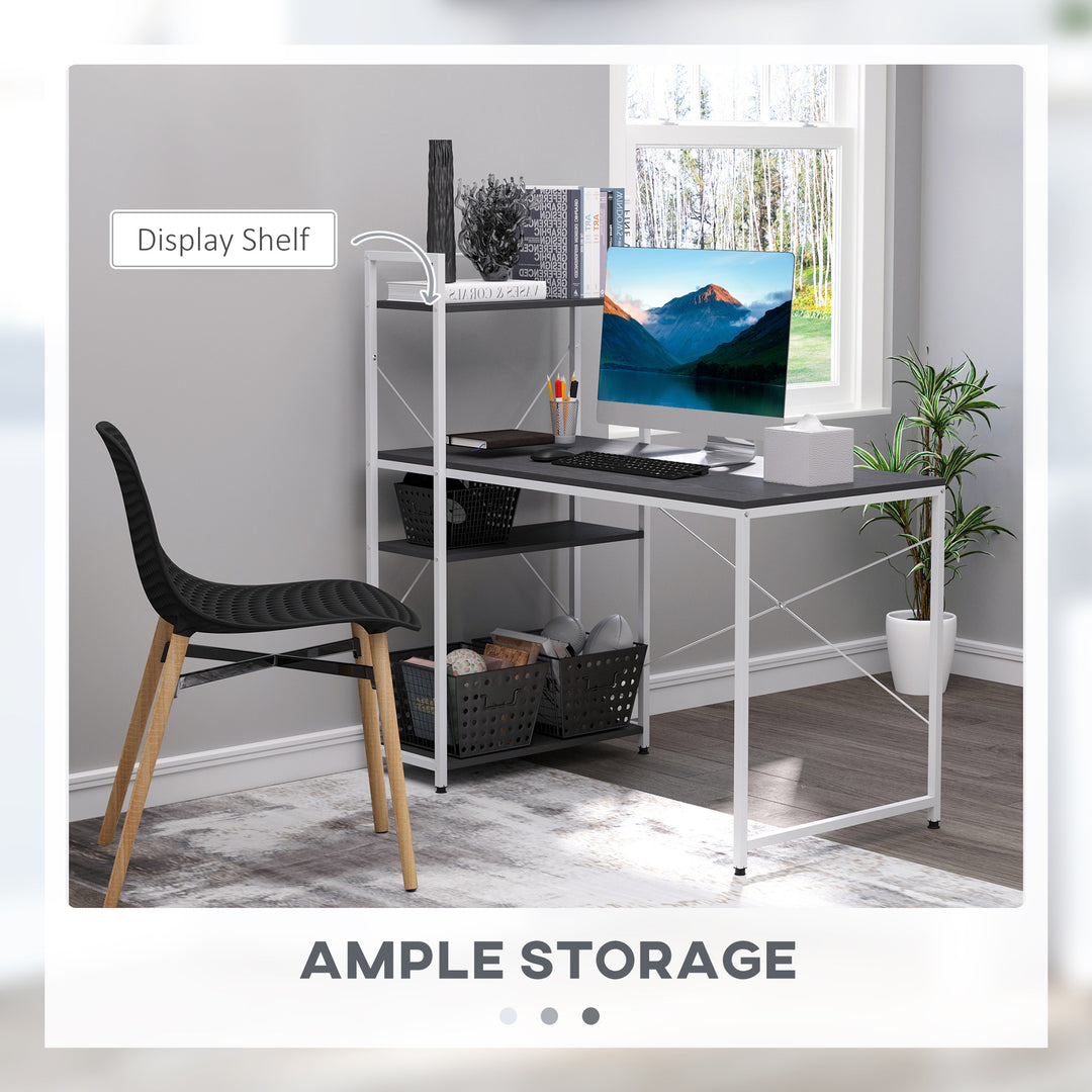 Computer Desk PC Table Study Workstation Home Office with 4-tier Bookshelf Storage Metal Frame Wooden Top (Black & White)