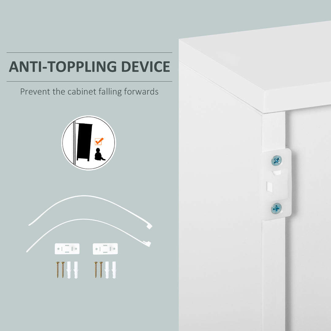 Modern Stylish Freestanding Push-Open Design Cabinet with 2 Drawer, 2 Door Cabinet, 2 Part Inner Space Light Grey and White