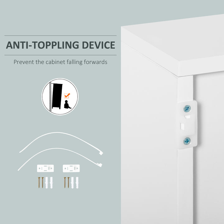 Modern Stylish Freestanding Push-Open Design Cabinet with 2 Drawer, 2 Door Cabinet, 2 Part Inner Space Light Grey and White