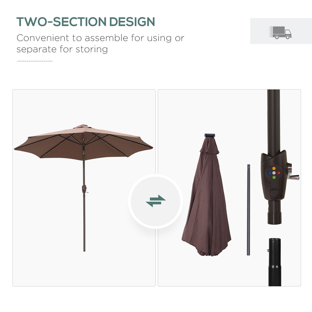 Outsunny Umbrella Parasol 24 Solar LED-Brown/Coffee