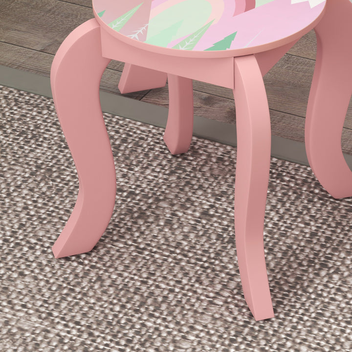 Kids Dressing Table with Mirror and Stool w/ Drawer-Pink