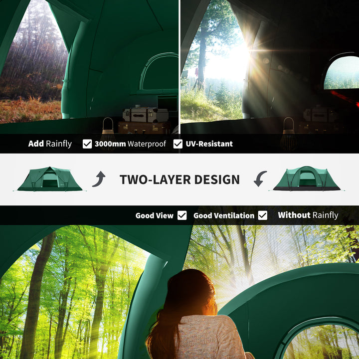 5-6 Man Dome Camping Tent Hiking Shelter UV Protection 3000mm Water Resistant Tunnel Tent - Dark Green