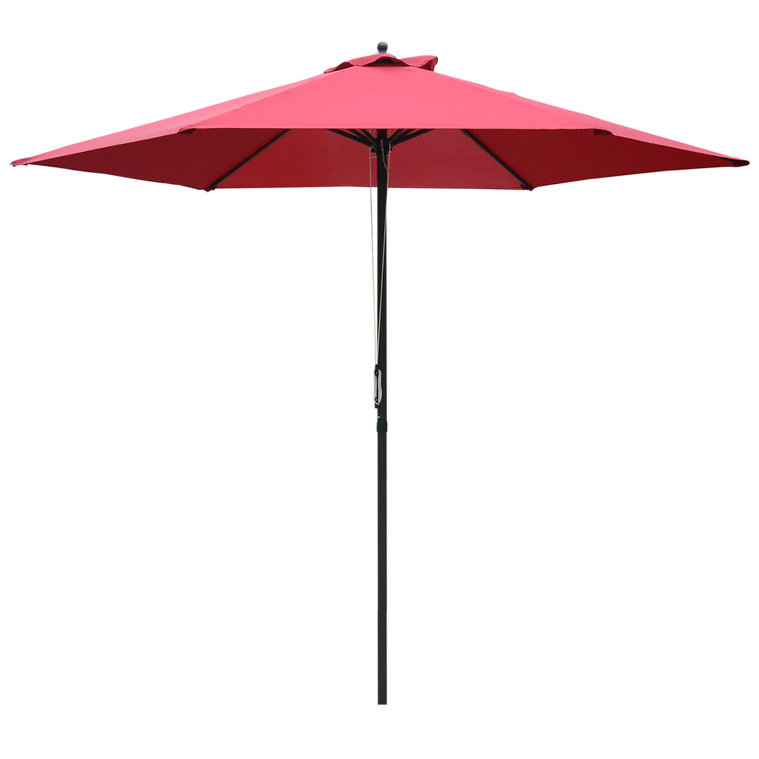 2.8m Patio Parasols Umbrellas Outdoor 6 Ribs Sunshade Canopy Manual Push Garden Backyard Furniture, Wine Red
