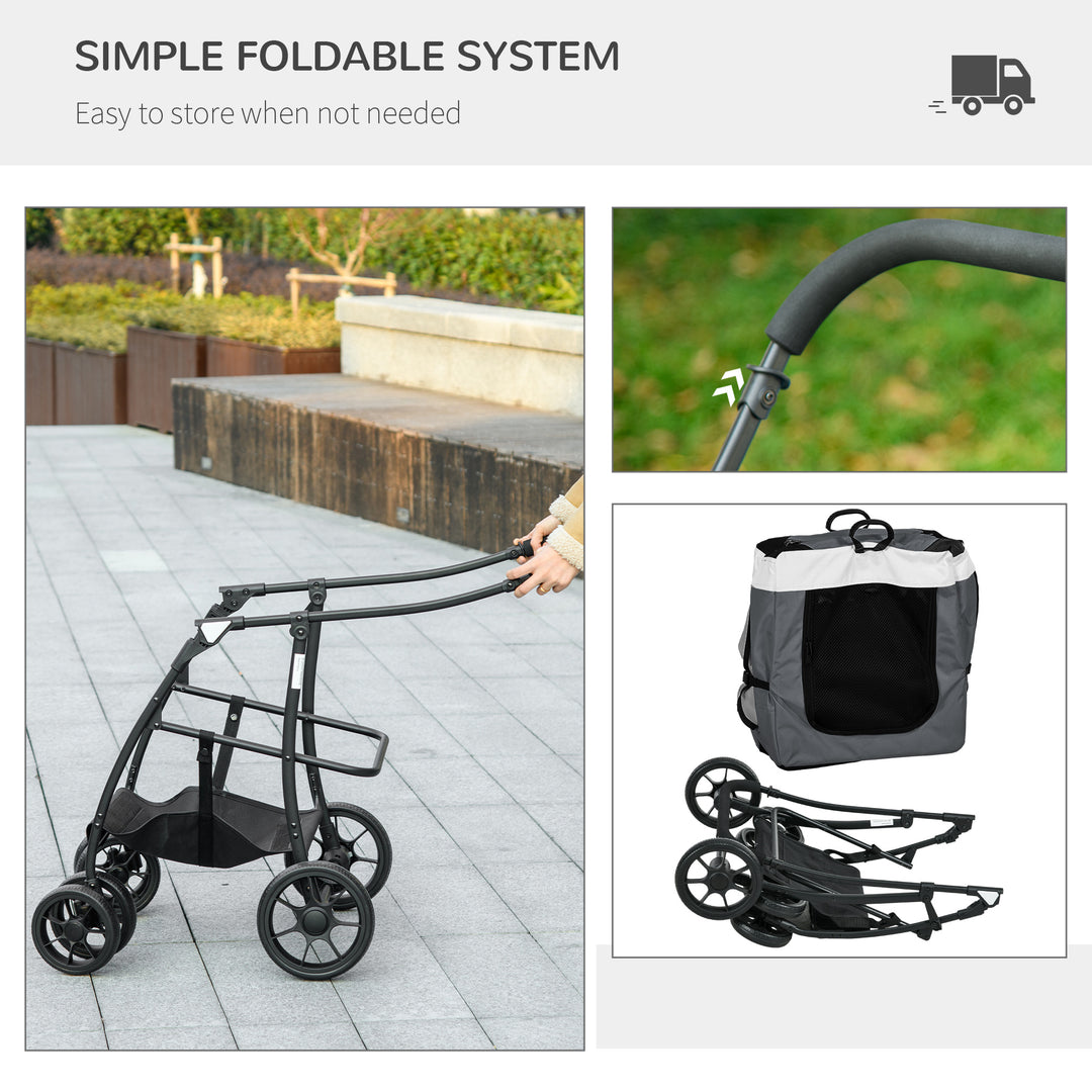Foldable Dog Stroller, Pet Travel Crate with Detachable Carrier