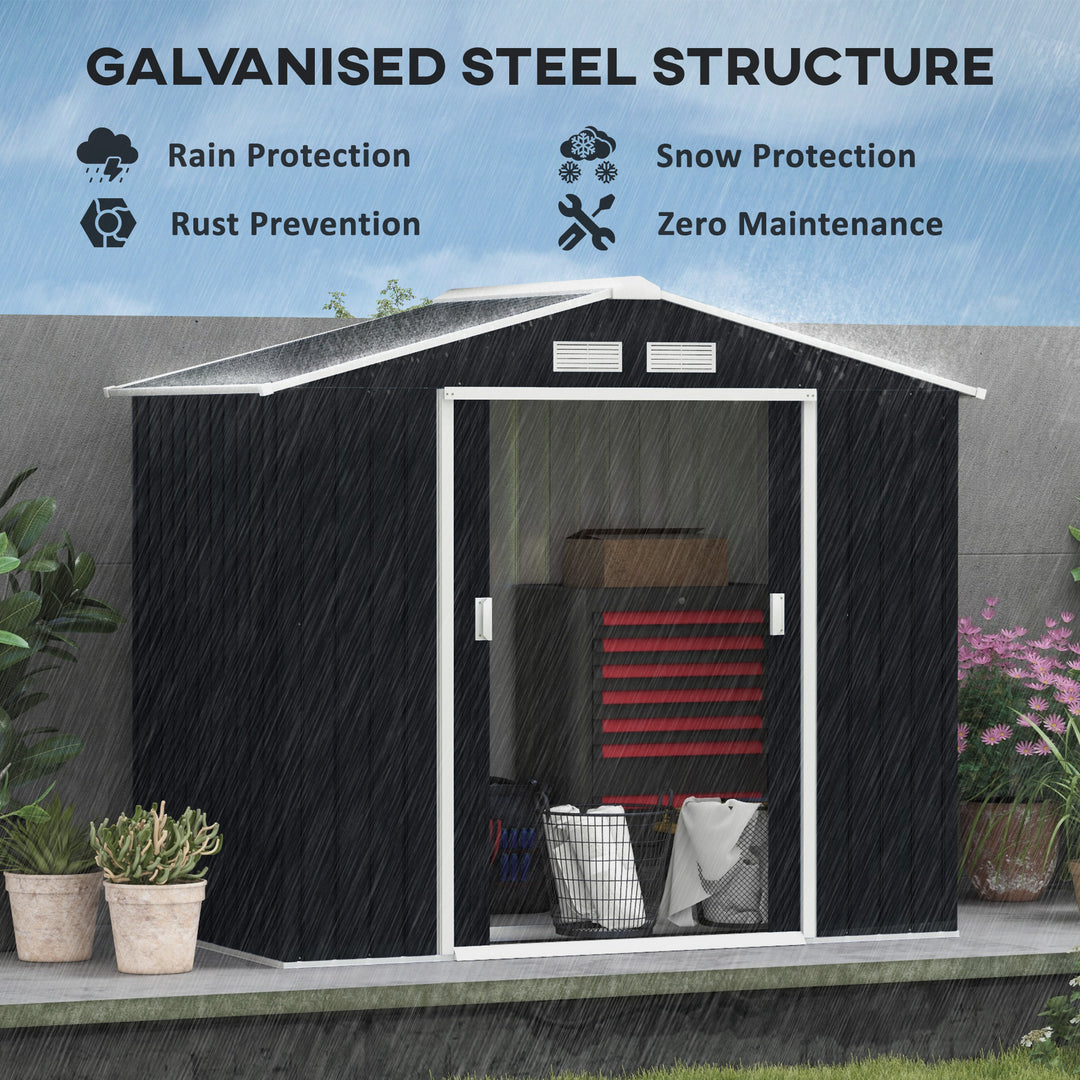 Lockable Garden Shed Large Patio Roofed Tool Metal Storage Building Foundation Sheds Box Outdoor Furniture, 7ft x 4ft, Dark Grey