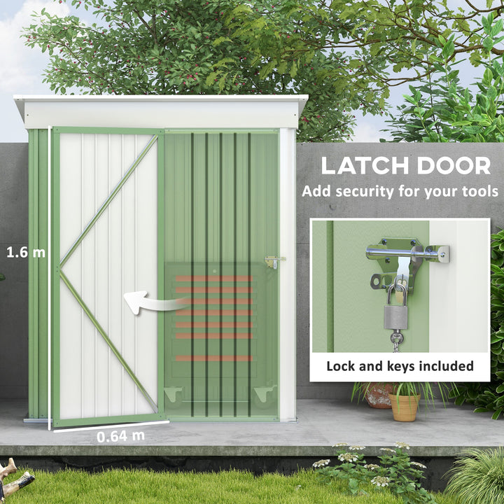 5'x3'x6' Metal Garden Shed Roofed Lean-to Shed for Tool Motor Bike, with Adjustable Shelf, Lock, Gloves, Green