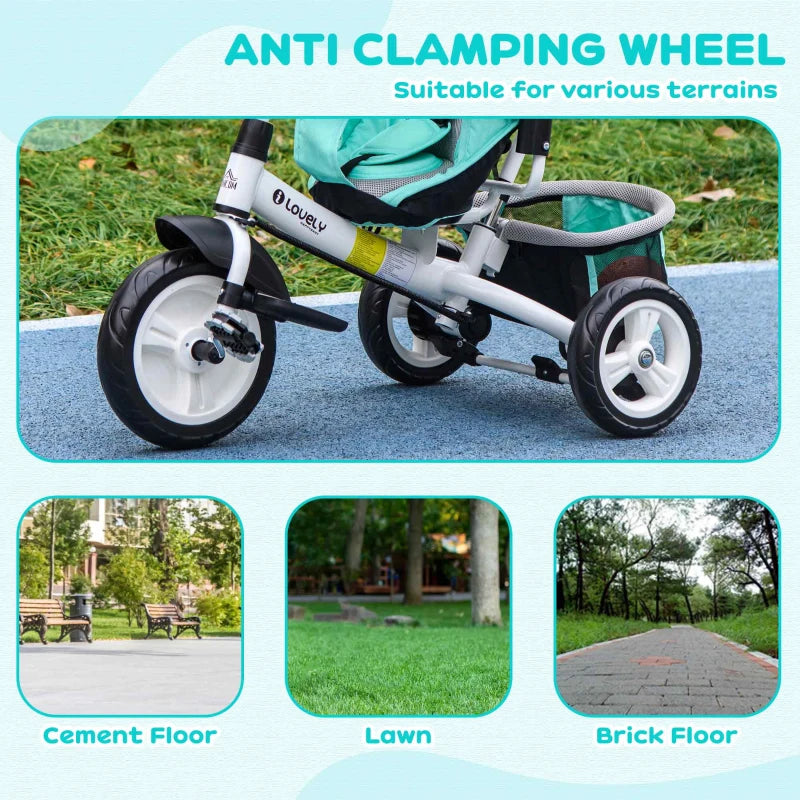 Kids Trike Push Bike with Push Handle, Canopy for 1-5 Years, Green