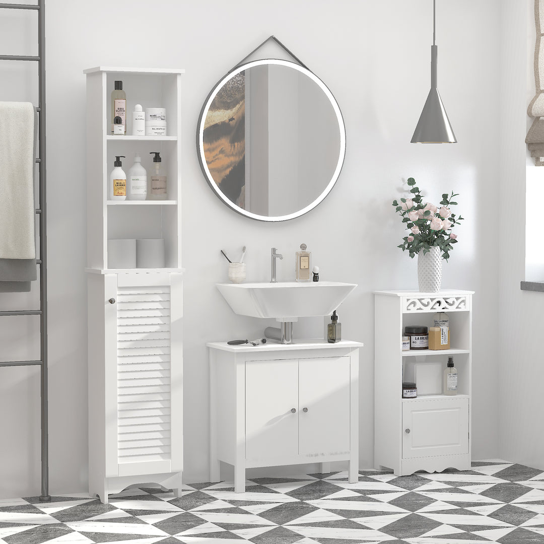 Freestanding Tallboy Bathroom Storage Cabinet w/ 6 Shelves Cupboard Tower Organisation Home Bathroom Furniture White