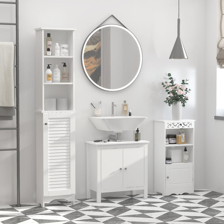 Freestanding Tallboy Bathroom Storage Cabinet w/ 6 Shelves Cupboard Tower Organisation Home Bathroom Furniture White