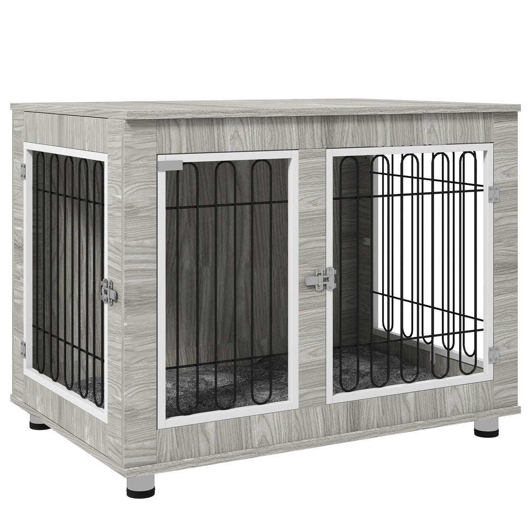 Indoor Dog Kennel w/ Soft Cushion, Double Door for Large Dogs, 106 x 74 x 81.5cm, Grey