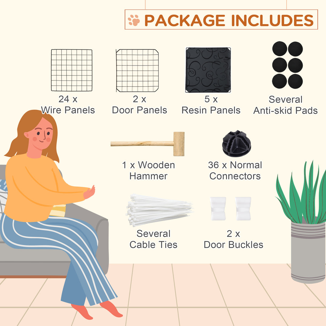 PawHut Pet Playpen w/ Door Customisable Fence for Guinea Pigs Hamsters Chinchillas Hedgehogs - Black