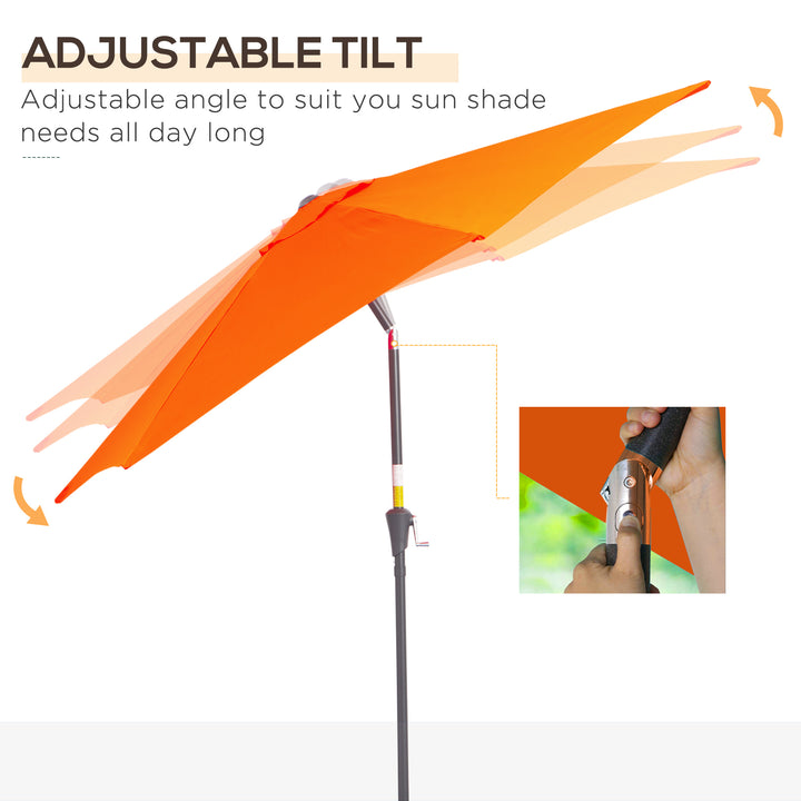 Outsunny 2.7M Patio Tilt Umbrella Sun Parasol Outdoor Garden Sun Shade Aluminium Frame with Crank(Orange)