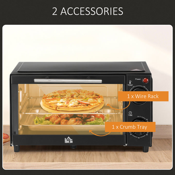 Convection Mini Oven, 9L Countertop Electric Grill, Toaster Oven with Adjustable Temperature, Timer, Baking Tray and Wire Rack, 750W