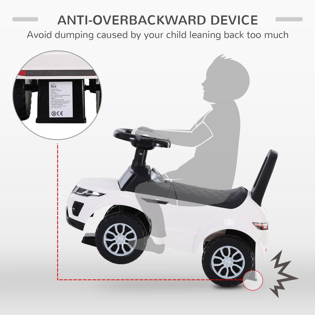 3-in-1 Ride On Car Foot To Floor Slider Toddler w/ Horn Steering Wheel NO POWER Manual Under Seat Storage Safe Design White