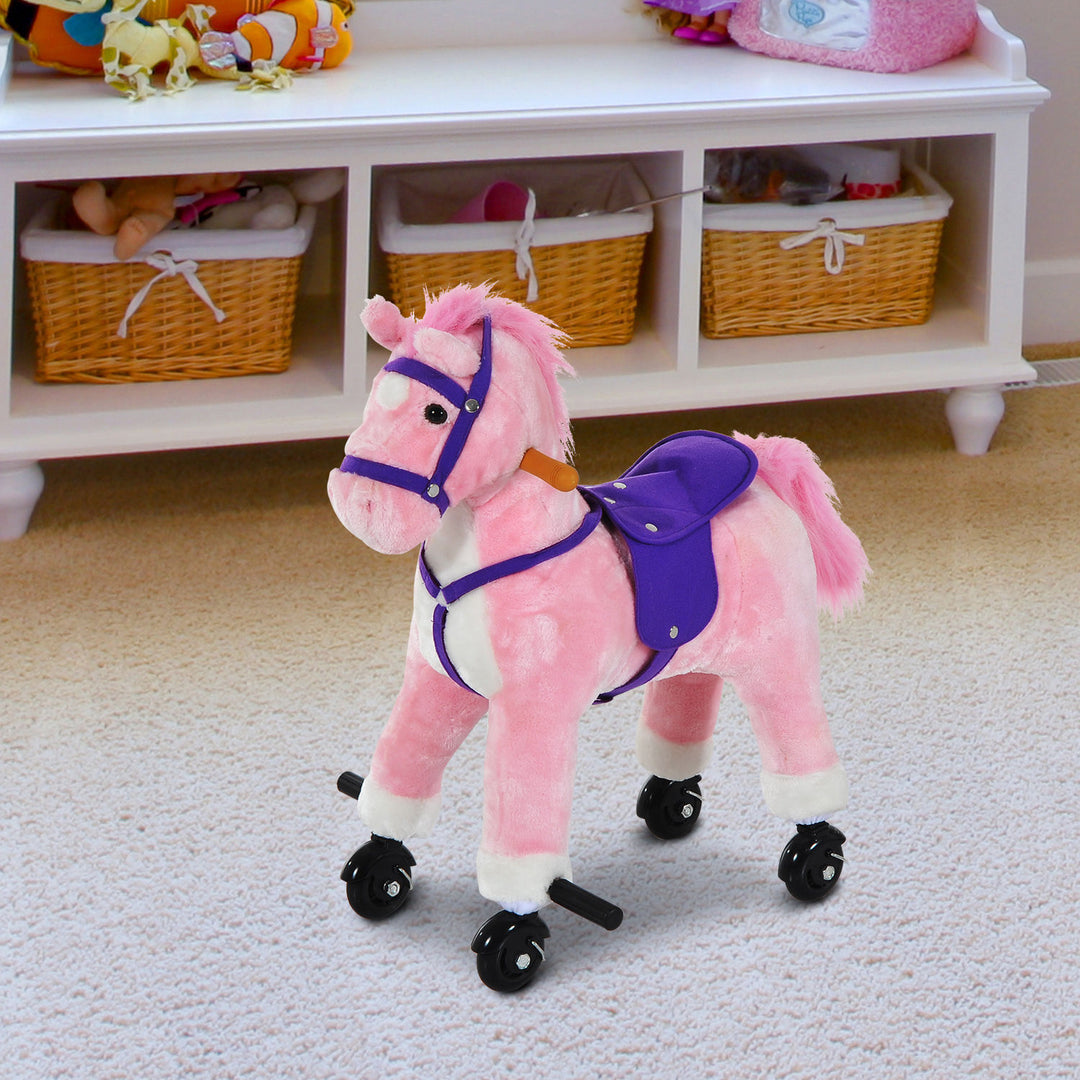 Rocking Horse W/Rolling Wheels and Sound-Pink
