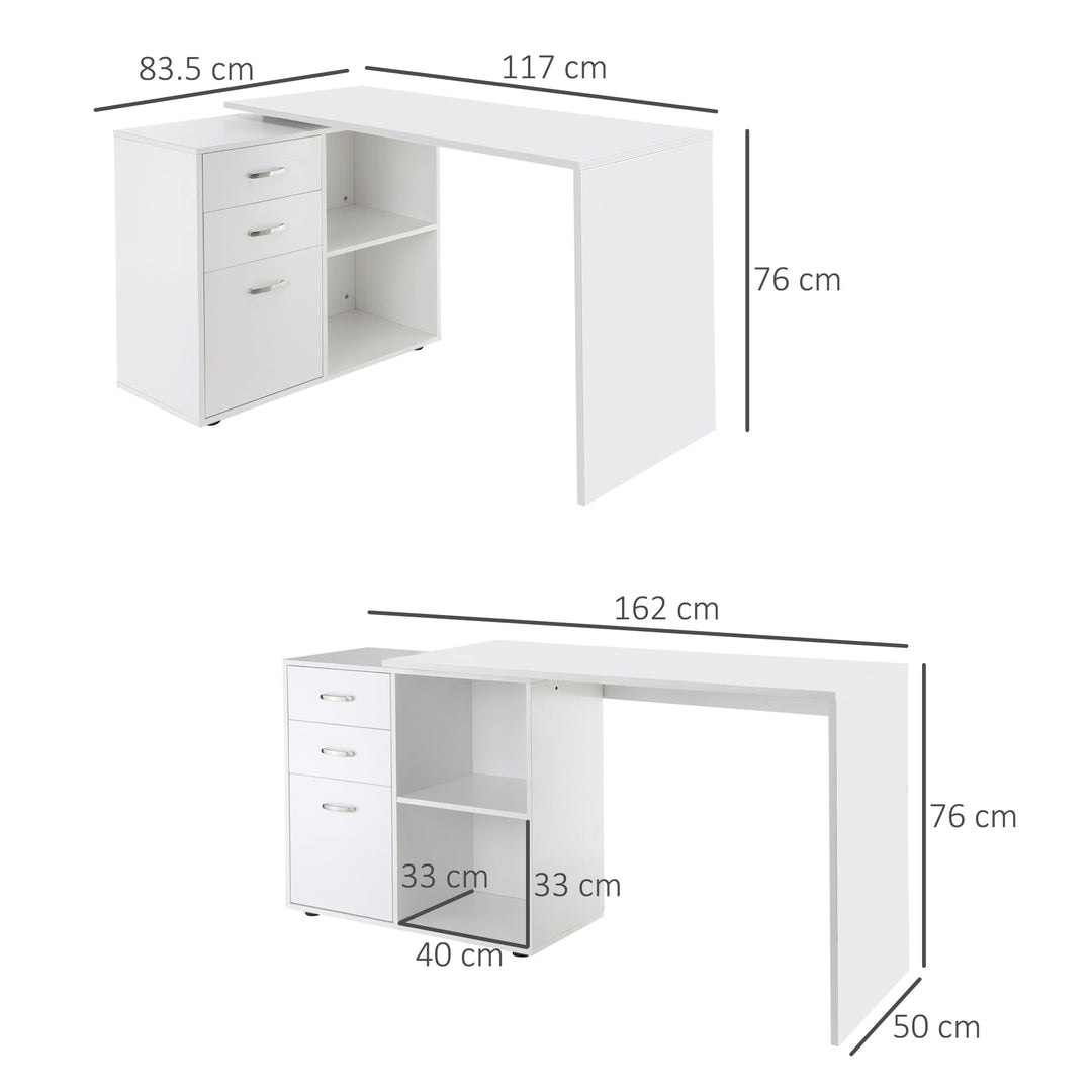 Computer Desk Table Workstation Home Office L Shape Drawer Shelf File Cabinet White