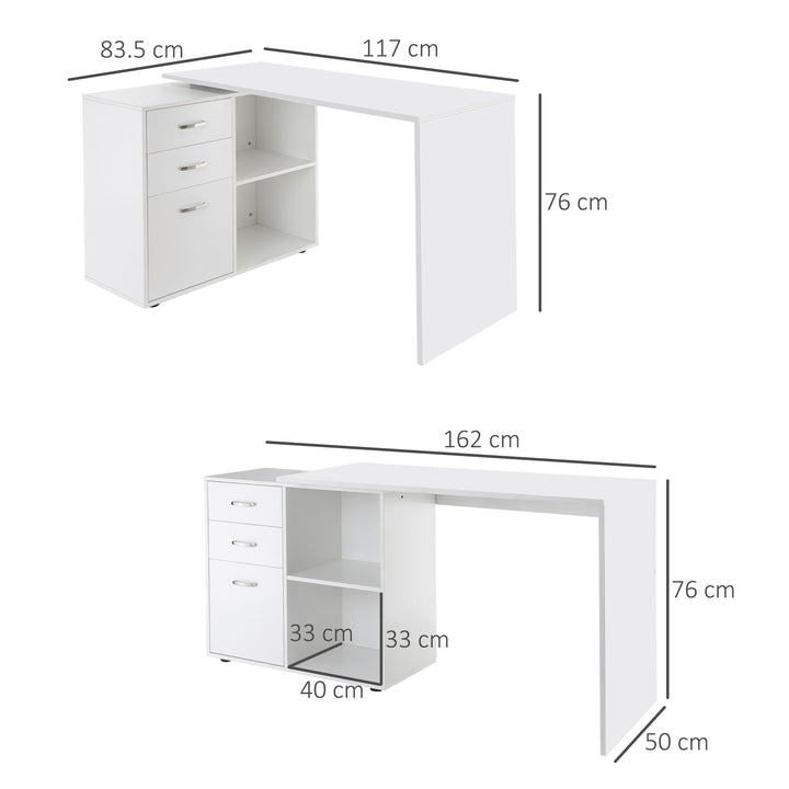 Computer Desk Table Workstation Home Office L Shape Drawer Shelf File Cabinet White