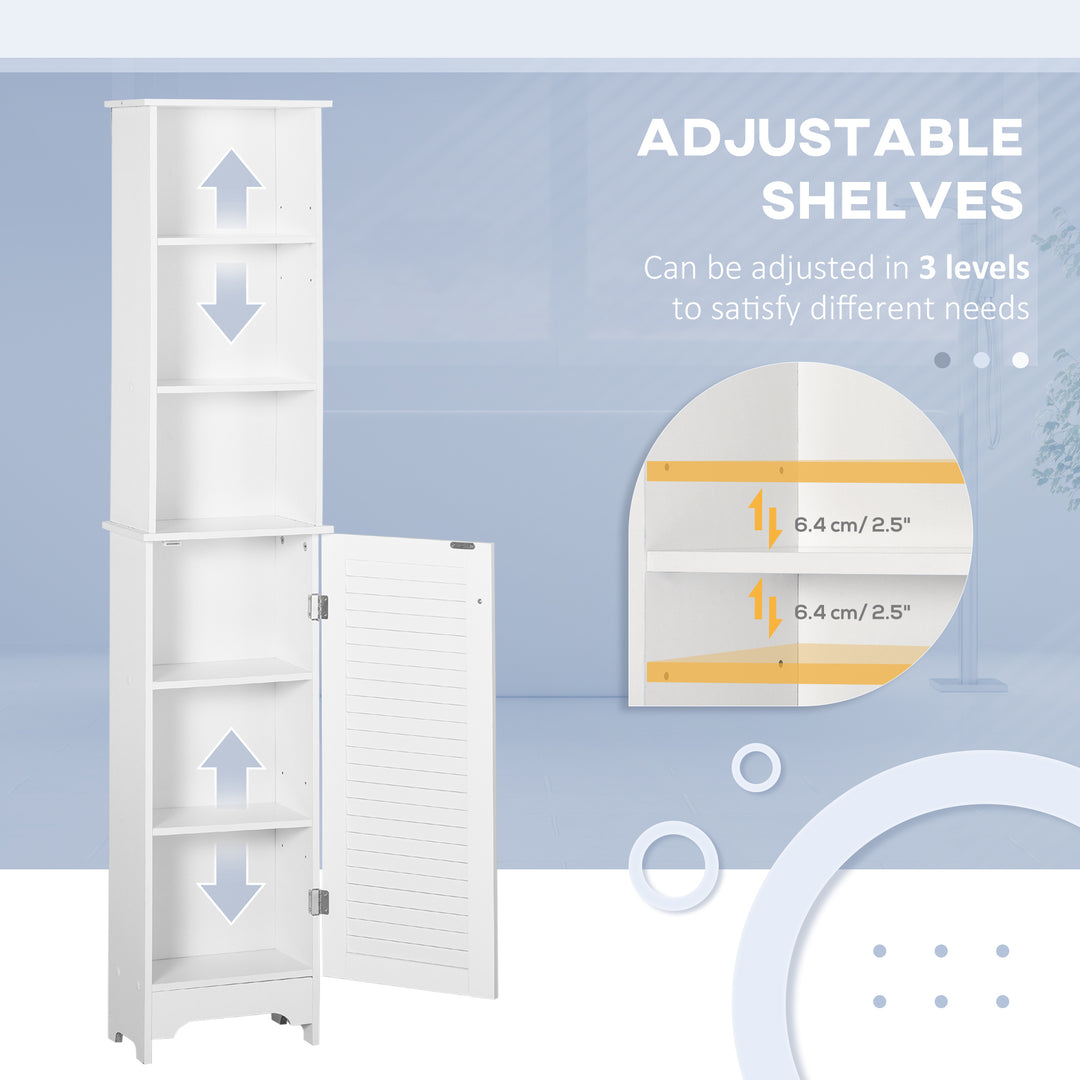 Freestanding Tallboy Bathroom Storage Cabinet w/ 6 Shelves Cupboard Tower Organisation Home Bathroom Furniture White