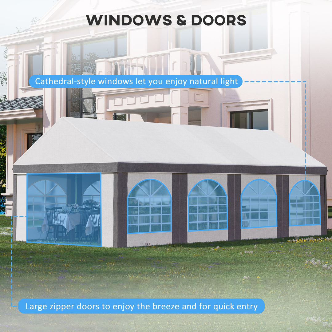 8 x 4m Galvanised Party Tent, Marquee Gazebo with Sides, Eight Windows and Double Doors, for Parties, Wedding and Events