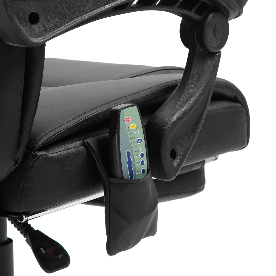 Vinsetto 6-Point PU Leather Massage Racing Chair Electric Padded Recliner Chair Height Angle Adjustable 5 Wheels w/ Remote Footrest Home Office Black
