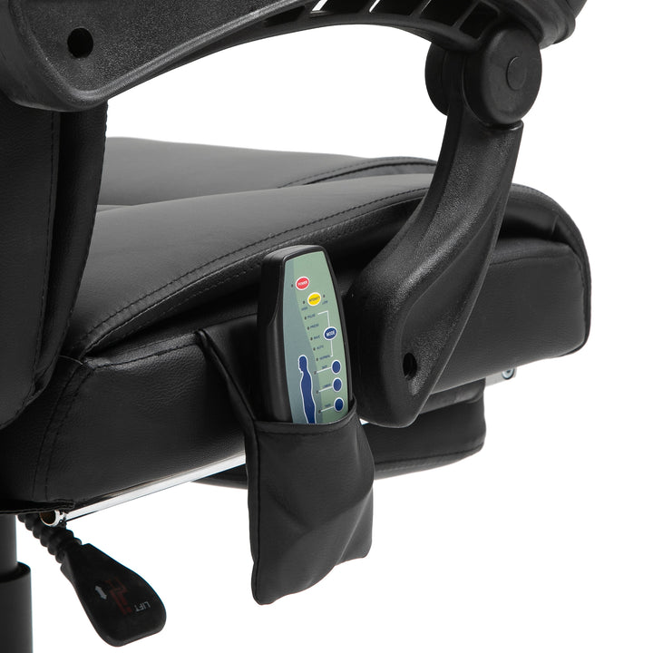 Vinsetto 6-Point PU Leather Massage Racing Chair Electric Padded Recliner Chair Height Angle Adjustable 5 Wheels w/ Remote Footrest Home Office Black