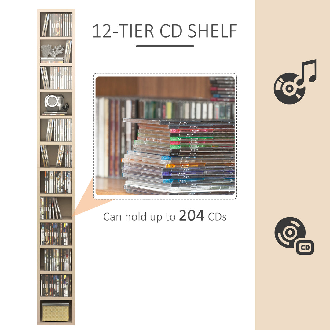 HOMCOM 12-tier Media Storage Cabinet 204 CDs Shelf Tower Multimedia Organizer Rack Stand Bookcase Display Unit