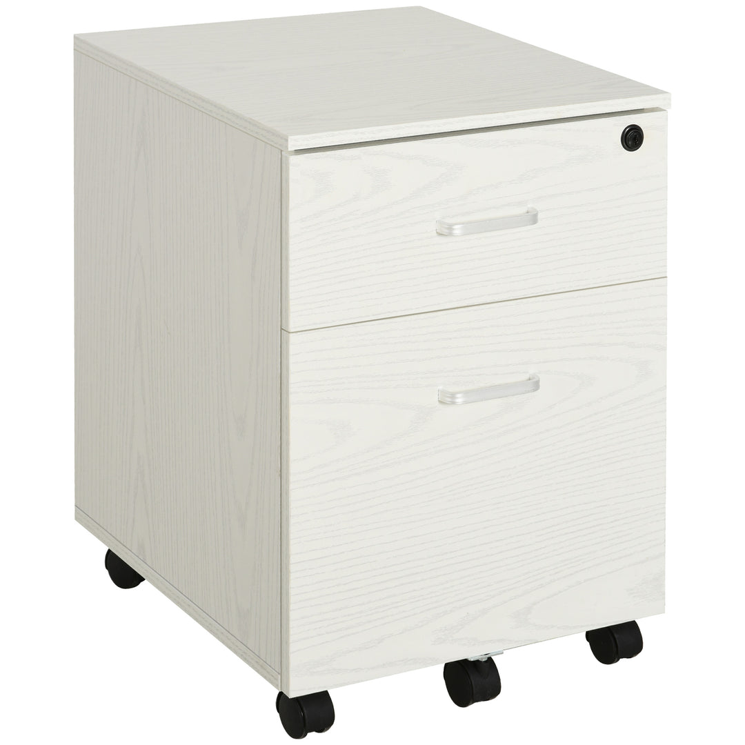 Vinsetto 2-Drawer Locking Office Filing Cabinet w/ 5 Wheels Rolling Storage Hanging Legal Letter Files Cupboard Home Organisation White