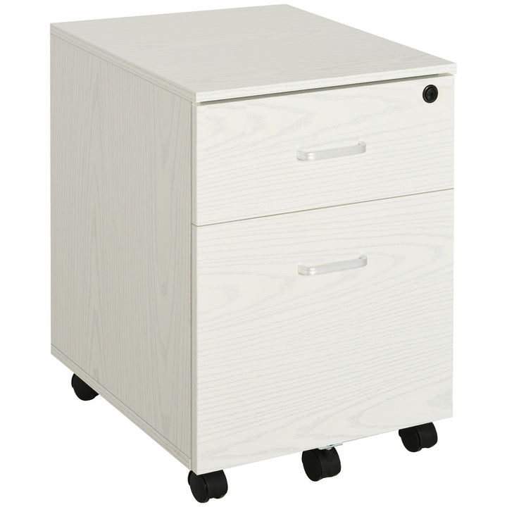 Vinsetto 2-Drawer Locking Office Filing Cabinet w/ 5 Wheels Rolling Storage Hanging Legal Letter Files Cupboard Home Organisation White