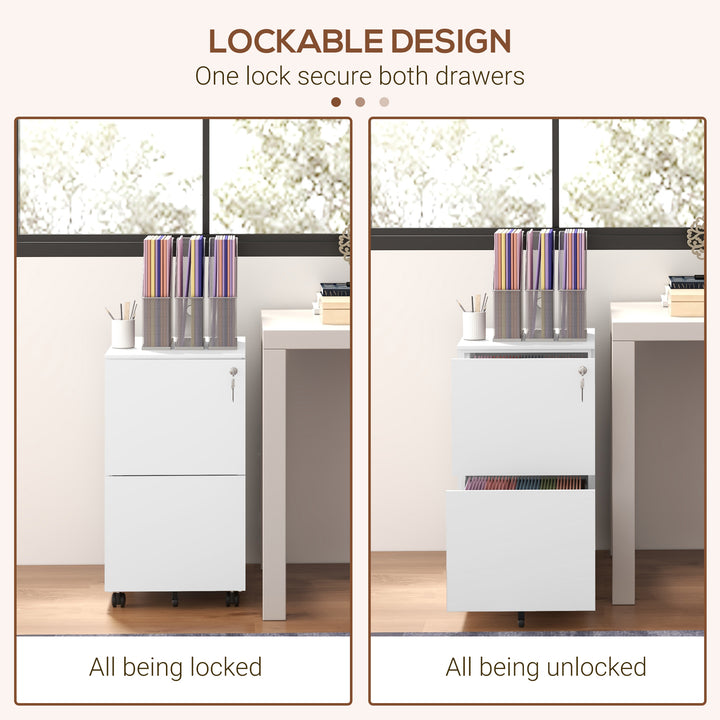 Vertical Filing Cabinet with Lock, Adjustable Hanging Bar-White