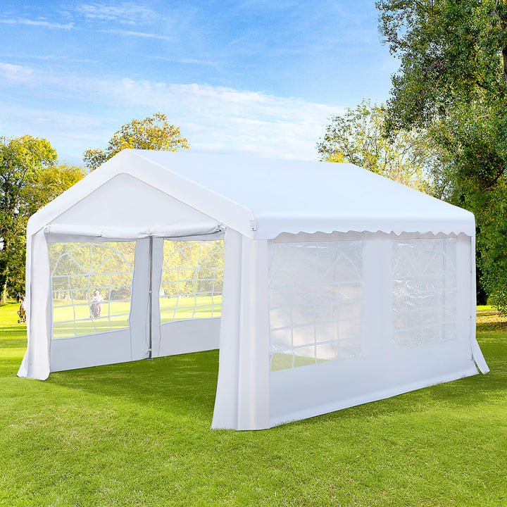 Outsunny 4m x 4 m Party Tents Portable Carport Shelter with Removable Sidewalls & Double Doors, Heavy Duty Party Tent Car Canopy