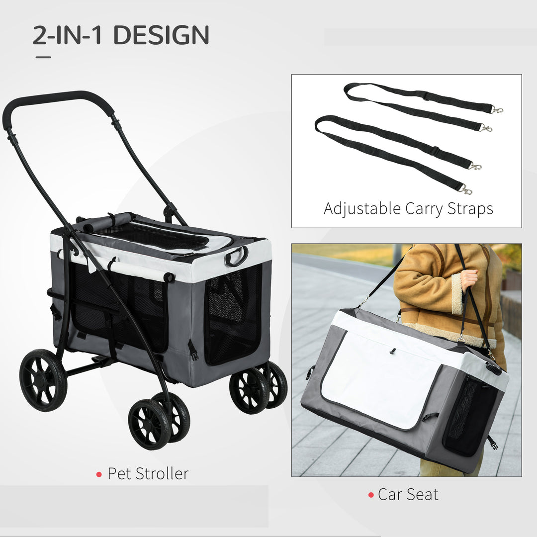 Foldable Dog Stroller, Pet Travel Crate with Detachable Carrier