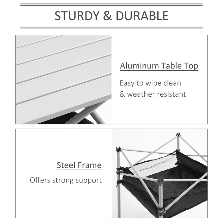 Portable Camping Table W/ Mesh Bag Camping Outdoor Dining Foldable W/ Steel Frame Picnic Lightweight Hiking Furniture Desk, Silver Black