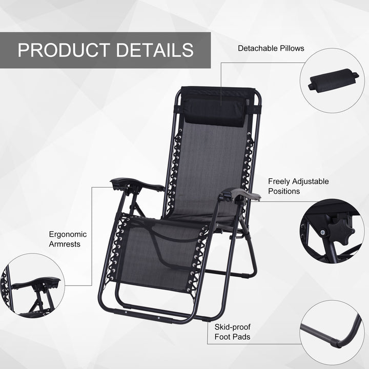 3pcs Folding Zero Gravity Chairs Sun Lounger Table Set w/ Cup Holders Reclining Garden Yard Pool, Black