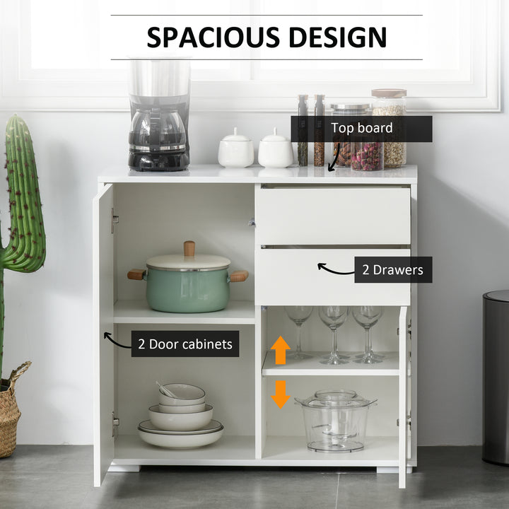 Push-Open Cabinet with 2 Drawer 2 Door Storage Cabinet for Home Office White