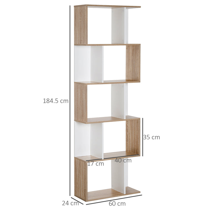 5-tier Bookcase Storage Display Shelving S Shape design Unit Divider White