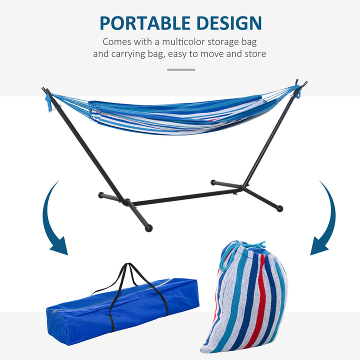 294 x 117cm Hammock with Stand Camping Hammock with Portable Carrying Bag, Adjustable Height, 120kg Load Capacity, White Stripe