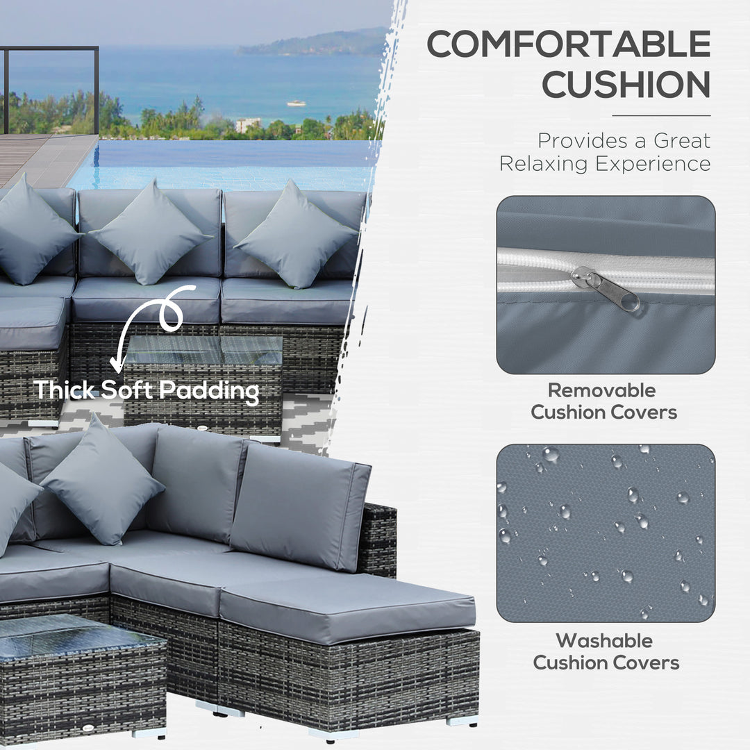 Outsunny 7-Seater Rattan Sofa Set Garden Furniture Aluminium Patio Set Wicker Seater w/Table, Grey