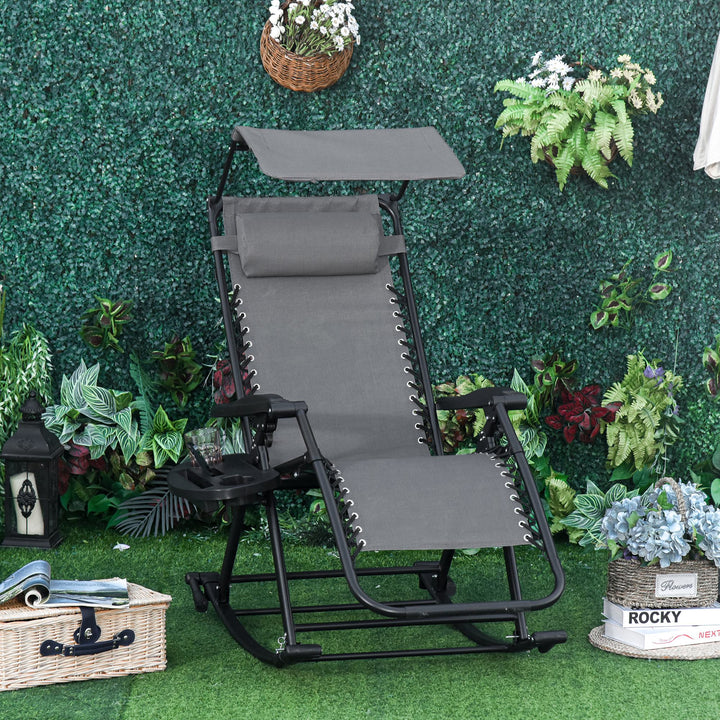 Garden Rocking Chair Folding Recliner Outdoor Adjustable Sun Lounger - Grey