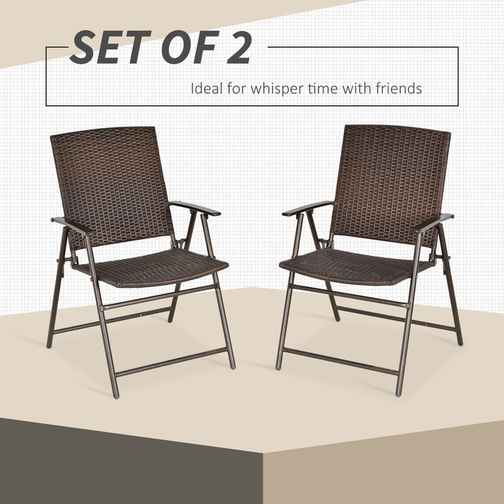 2pcs Folding Garden Chair Rattan Bistro Set with Armrest for Outdoor Steel Frame